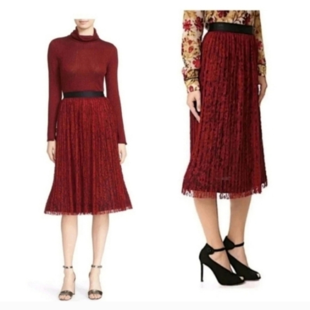 Alice + Olivia MIKAELA Pleated Lace Midi Skirt size 6